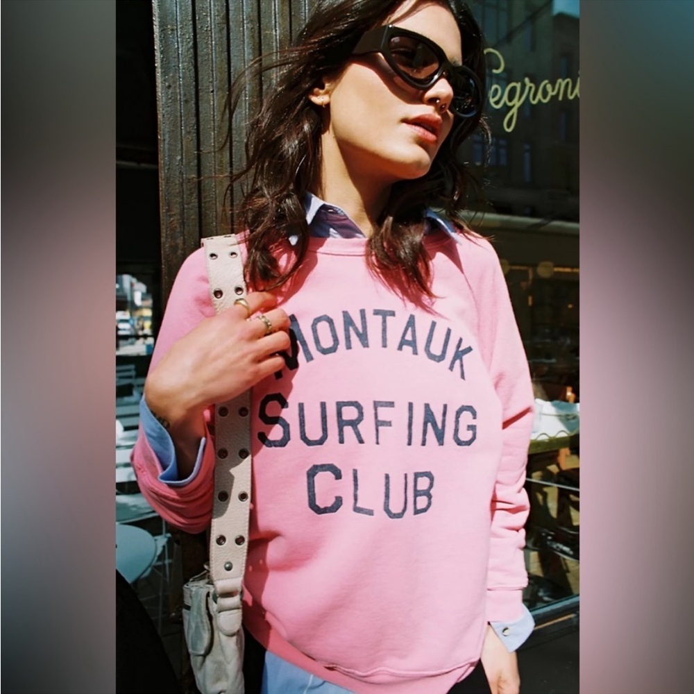Free People Pink Montauk Surfing Club Sweatshirt NWT